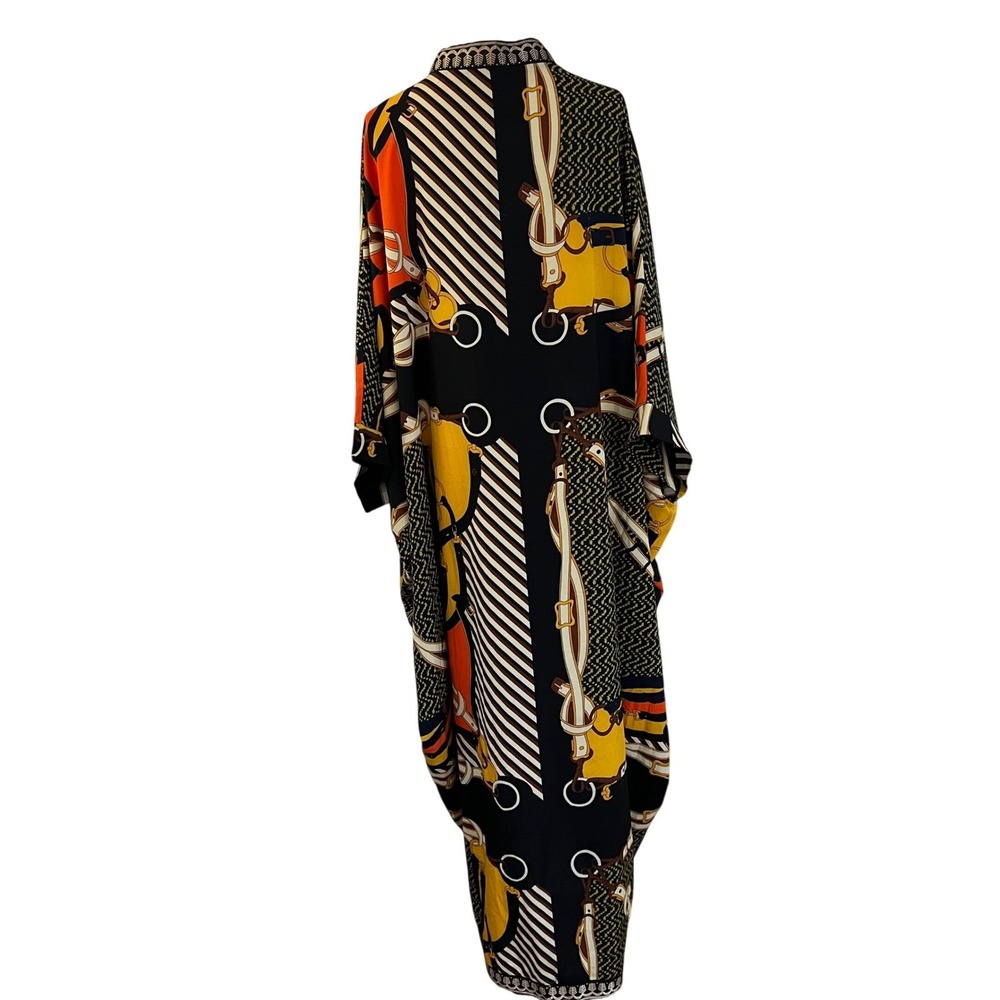 Equestrian Chain Print Duster Kimono Caftan Boho Festival Cover Up OS - Picture 5 of 13